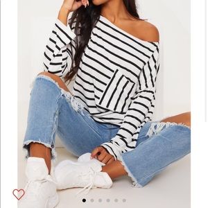 Black & White Striped Long Sleeve Top